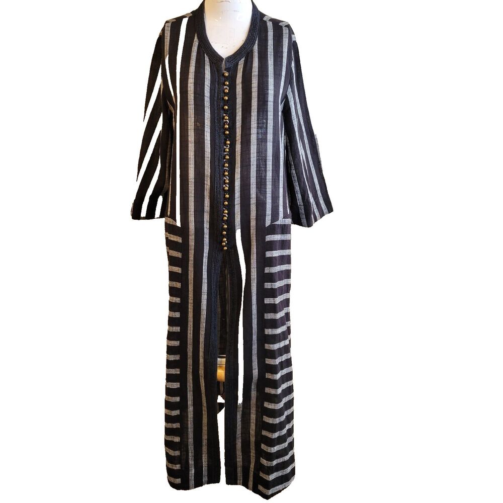 Soft Surroundings Medium Dress Maxi striped button semi-sheer open slit women